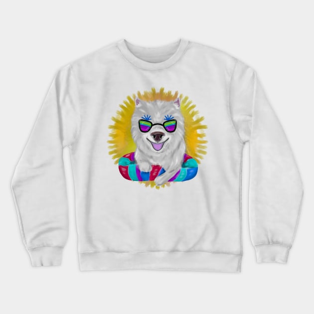 Pomeranian dog on pool party Crewneck Sweatshirt by Antiope